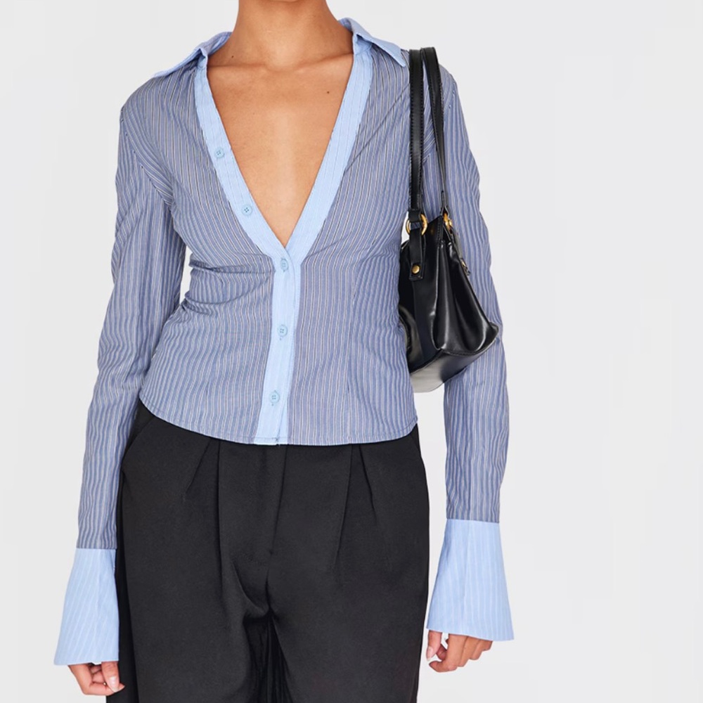 PrettyLittleThing Blue Striped Long Sleeve Top